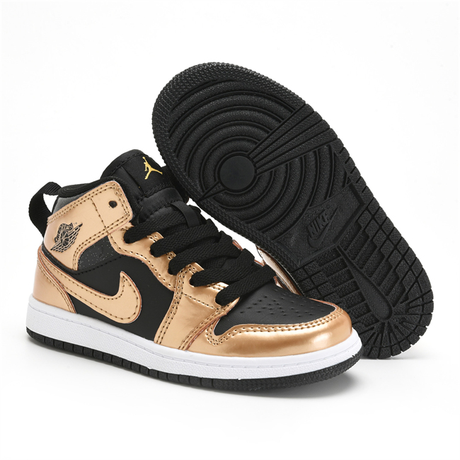 Youth Running Weapon Air Jordan 1 Black/Gold Shoes 0673